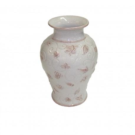 Vase céramique blanc décor fleurs
