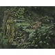 Plaque funéraire en granit sur pied vert gravure scène de chasse 