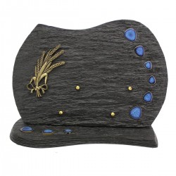 Plaque funéraire en résine noir bronze épis de blé pierres bleues