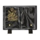 Plaque funéraire en résine noir avec paillette argent bronze fleurs