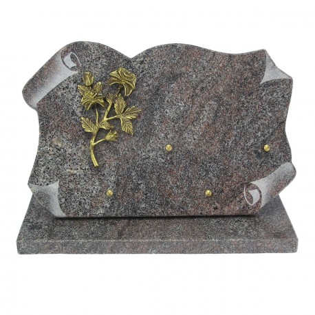 Plaque funéraire en granit sur socle himalaya style papyrus et bronze rose