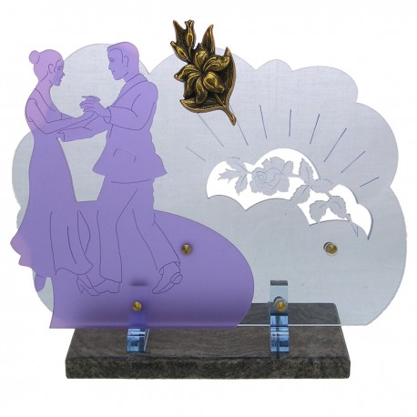 Plaque funéraire en altuglas bleu avec danseurs