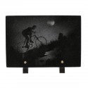 Plaque funéraire en granit noir sur pieds gravure laser cycliste 
