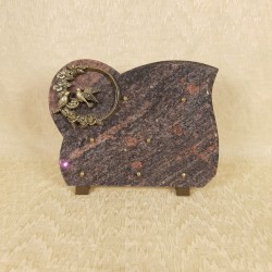 Plaque funéraire en granit sur pieds avec sujet en bronze