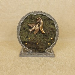 Plaque funéraire ronde en granit vert sur socle